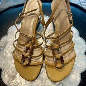 Stuart Weitzman Strappy Slingback Heels in Yellow with Tortoiseshell Accents